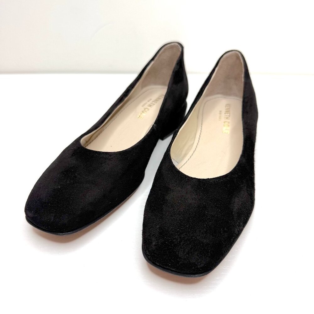 Kenneth Cole Bayou Block Heel Pump Square Toe Ballet Flats Womens 6 Black Suede